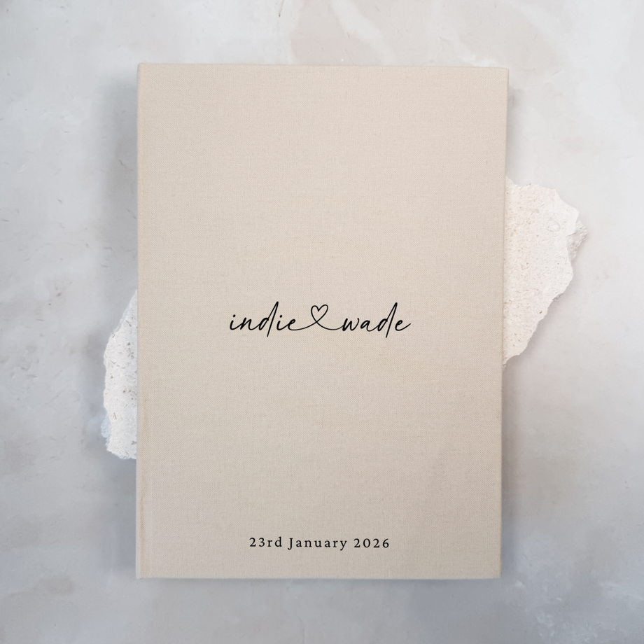 Personalised wedding guest book linen cover