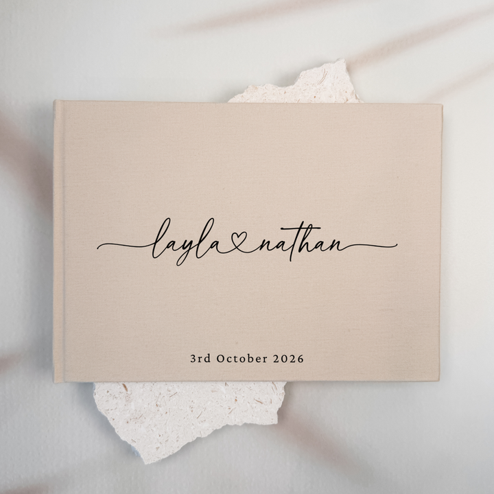 Personalised wedding guest book linen cover