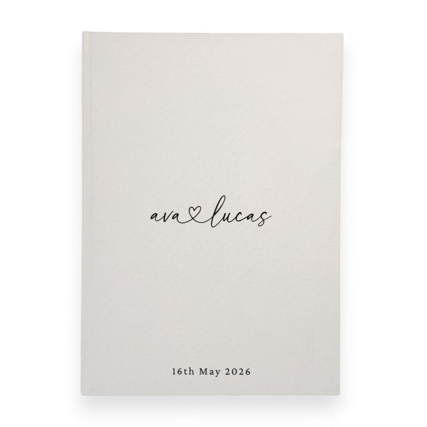 Personalised wedding guest book linen cover