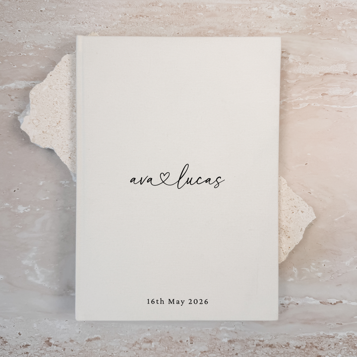 Personalised wedding guest book linen cover