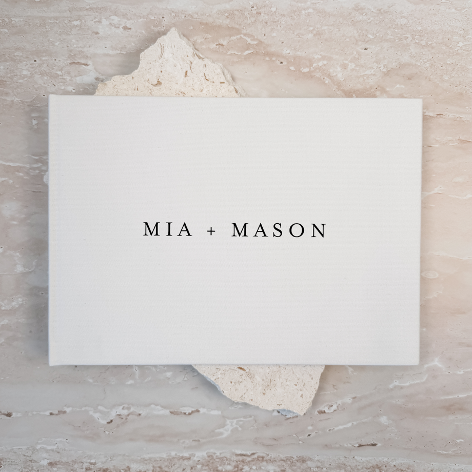 Personalised wedding guest book linen cover