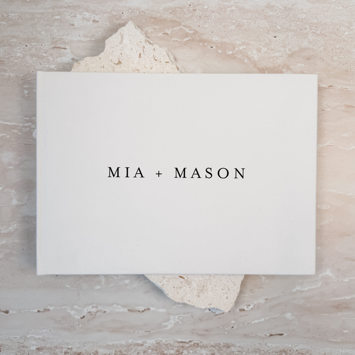 Personalised wedding guest book linen cover