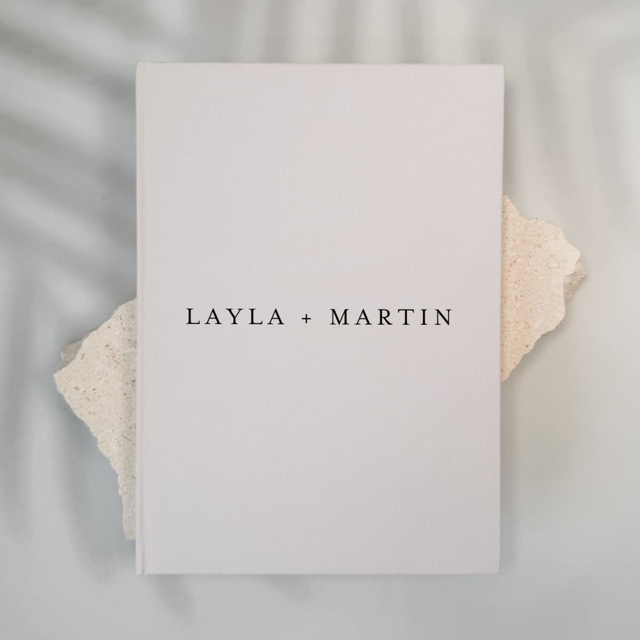 Personalised wedding guest book linen cover