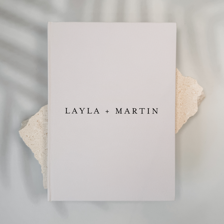 Personalised wedding guest book linen cover