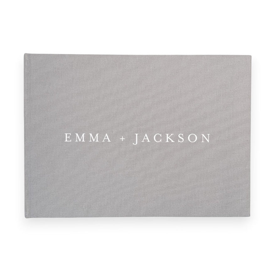 Grey linen wedding guest book