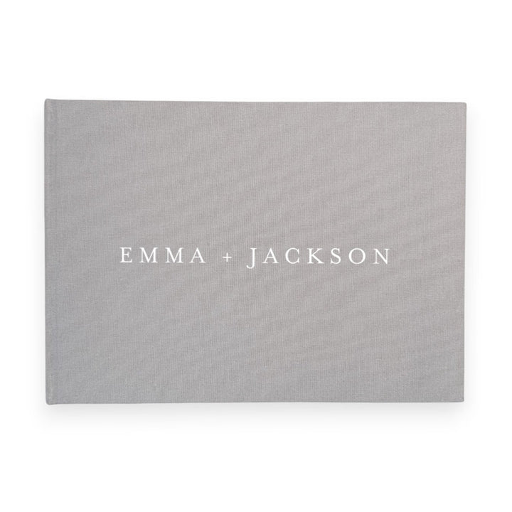 Grey linen wedding guest book
