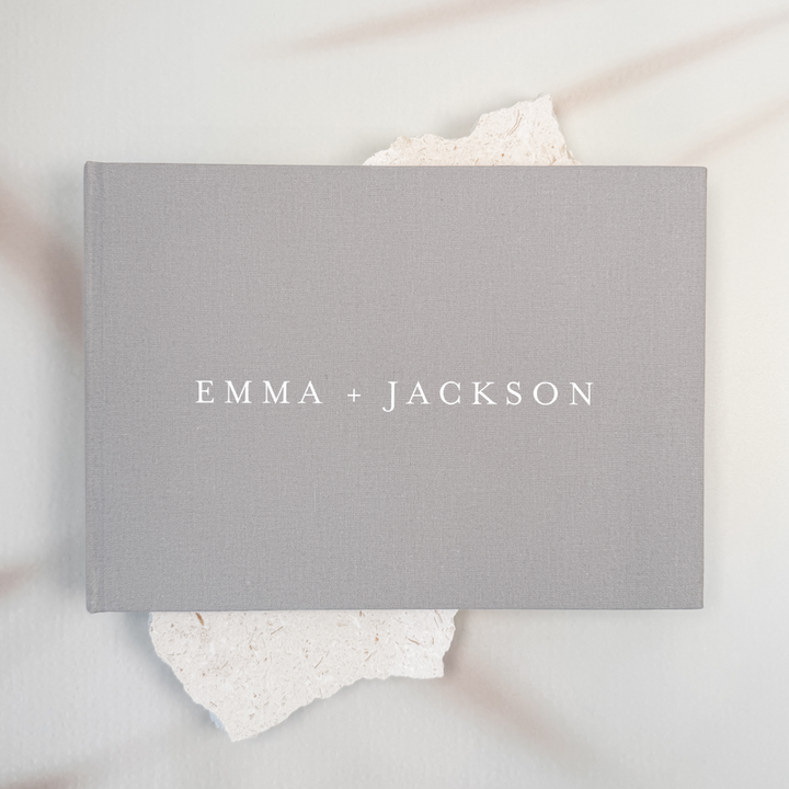 Grey linen wedding guest book