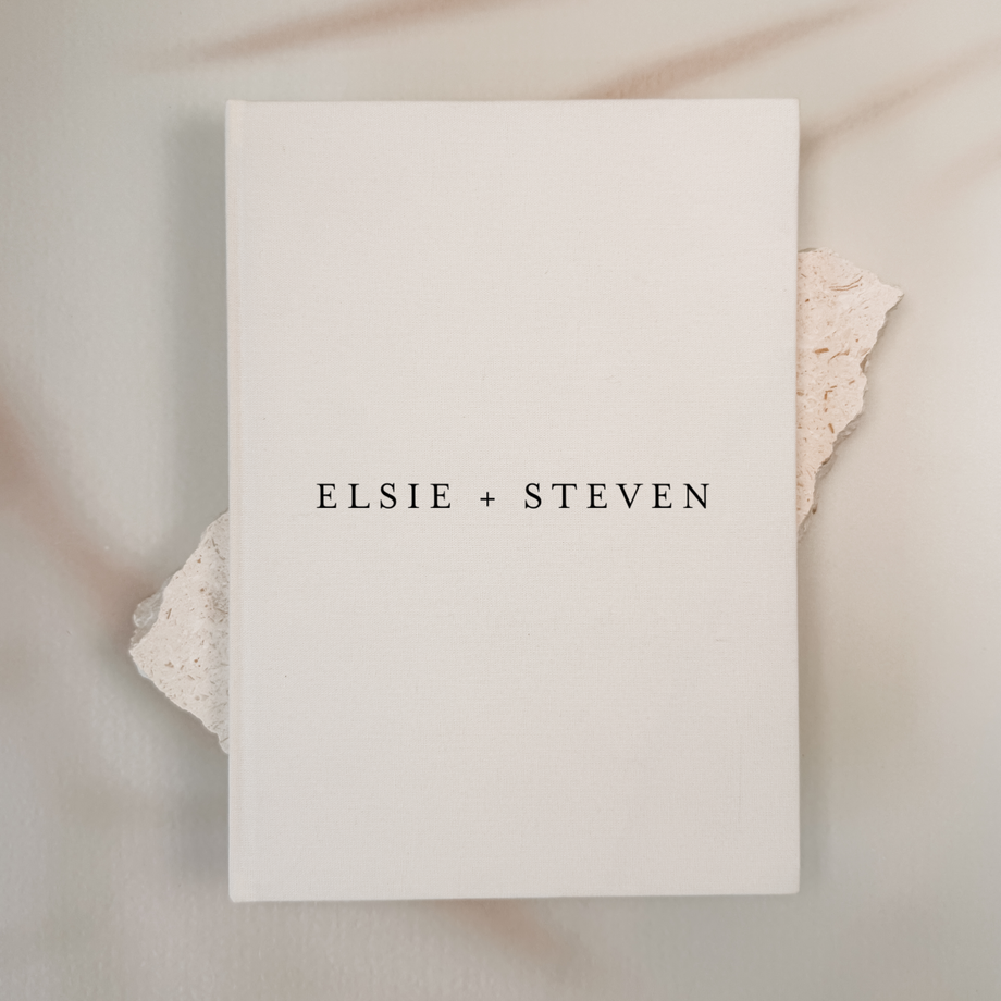 Personalised wedding guest book linen cover