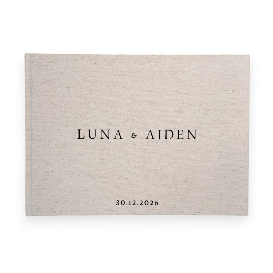 Personalised wedding guest book linen cover