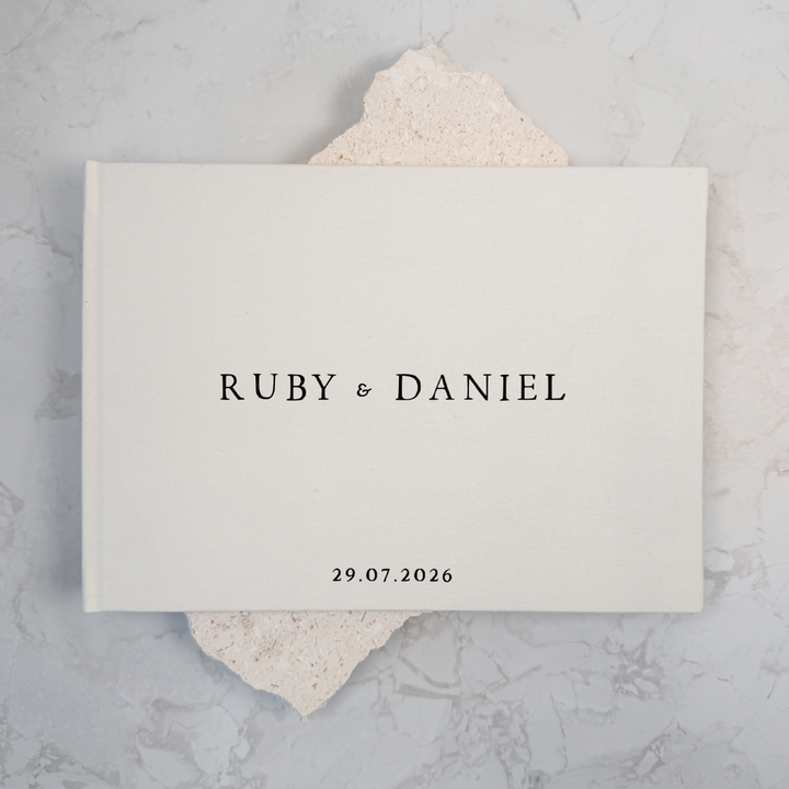 Personalised wedding guest book linen cover