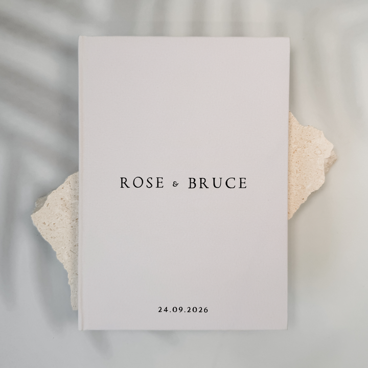 Personalised wedding guest book linen cover