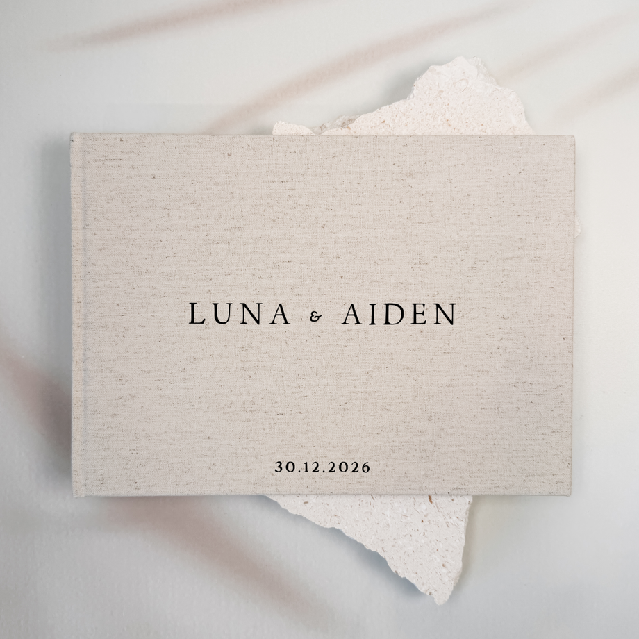 Personalised wedding guest book linen cover