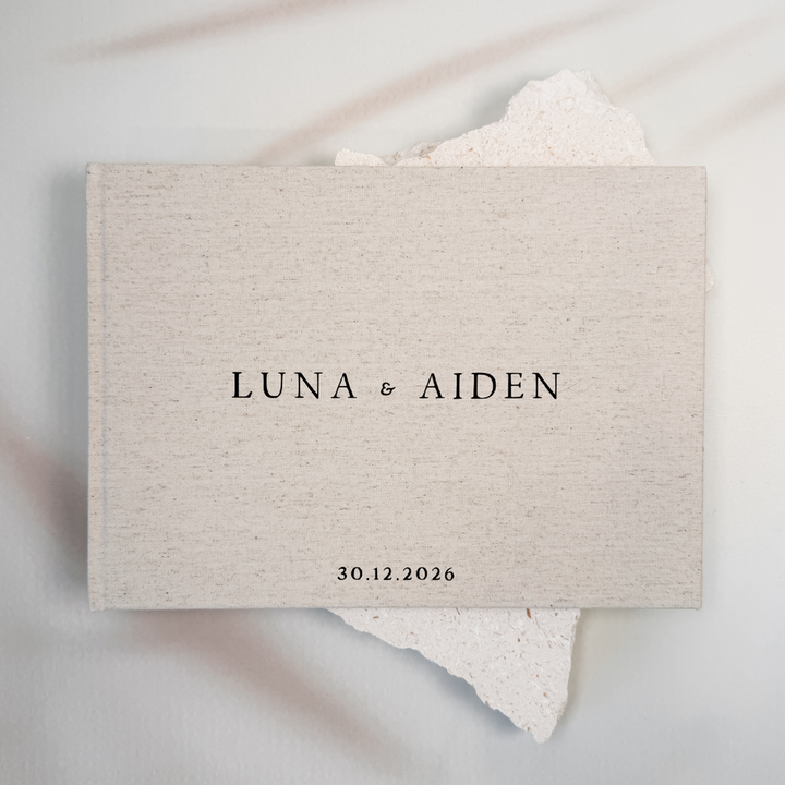 Personalised wedding guest book linen cover