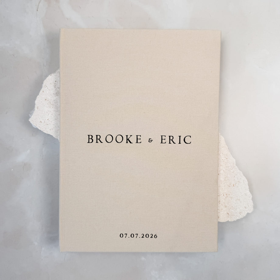 Personalised wedding guest book linen cover