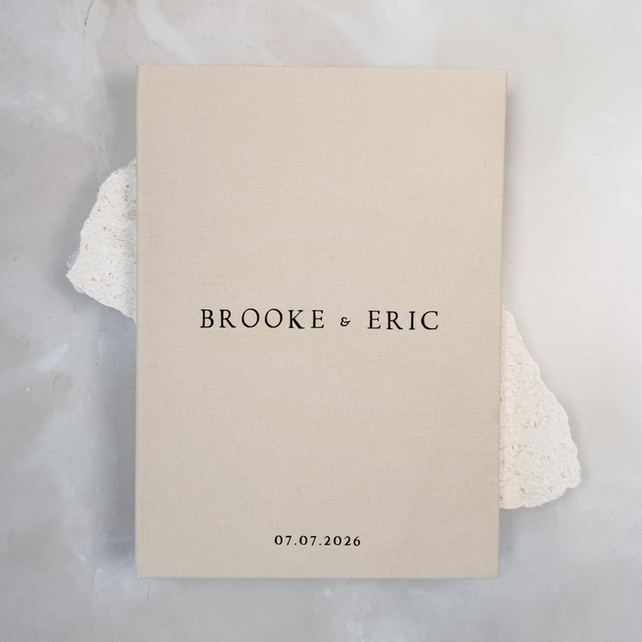 Personalised wedding guest book linen cover