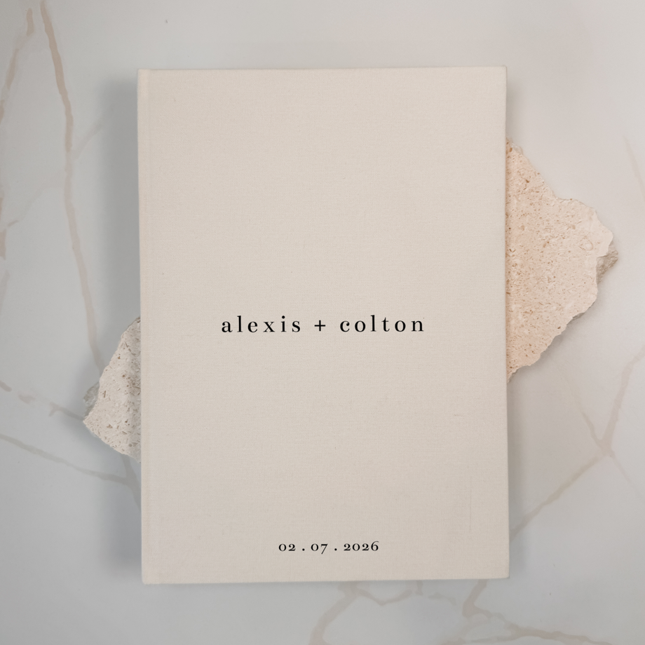 Personalised wedding guest book linen cover