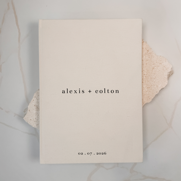 Personalised wedding guest book linen cover
