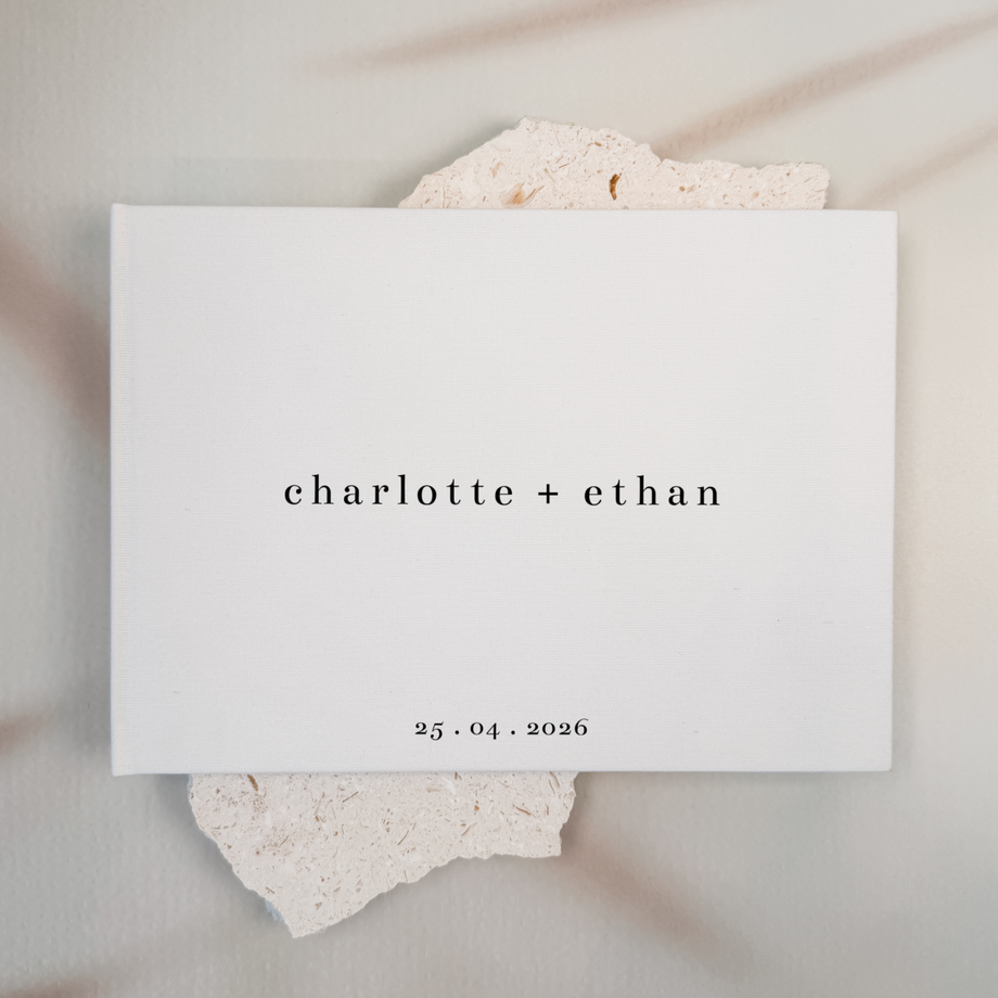 Personalised wedding guest book linen cover