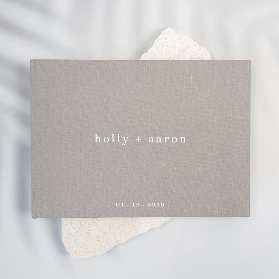 Grey linen wedding guest book