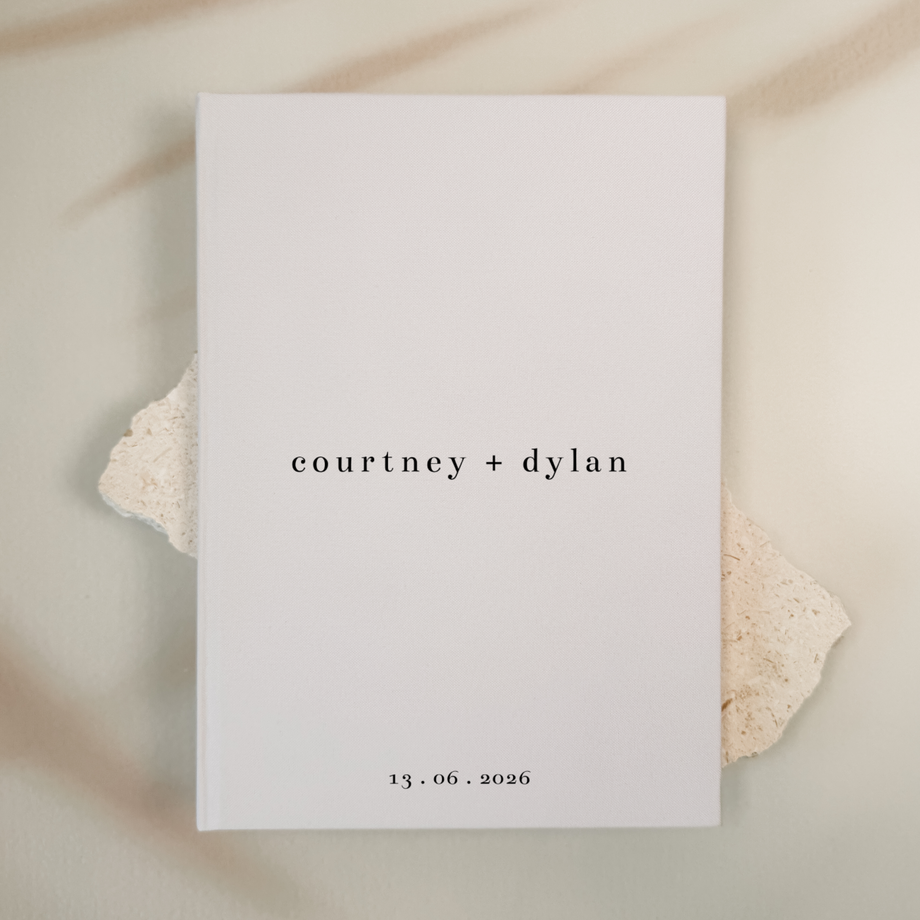 Personalised wedding guest book linen cover