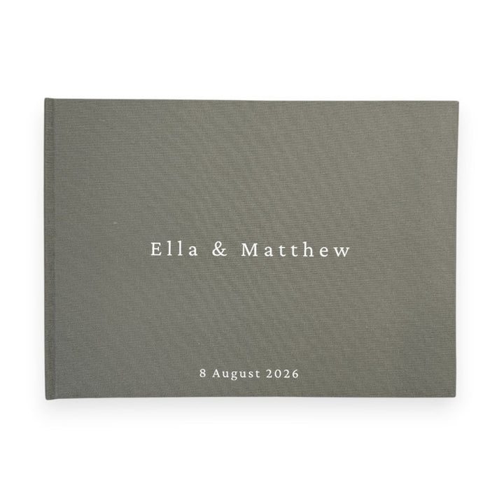 Moss green linen wedding guest book