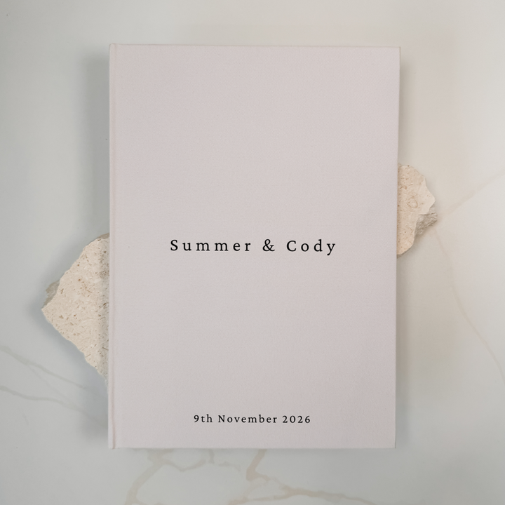 Personalised wedding guest book linen cover