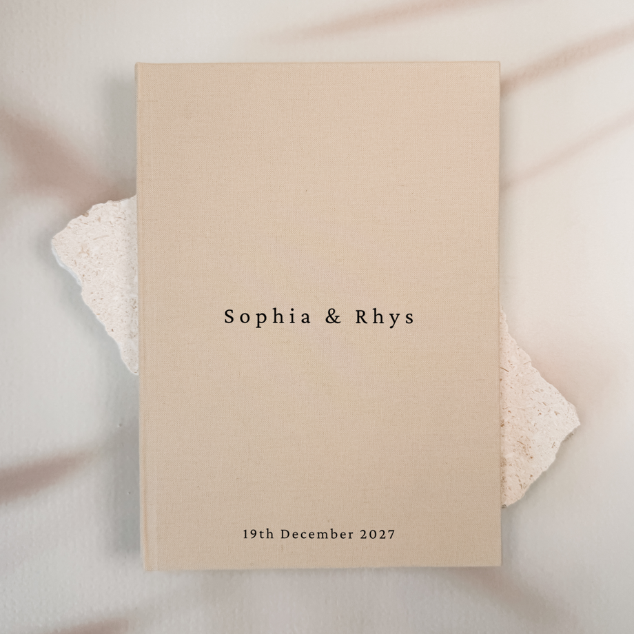 Personalised wedding guest book linen cover