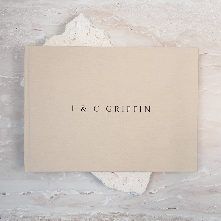 Personalised wedding guest book linen cover