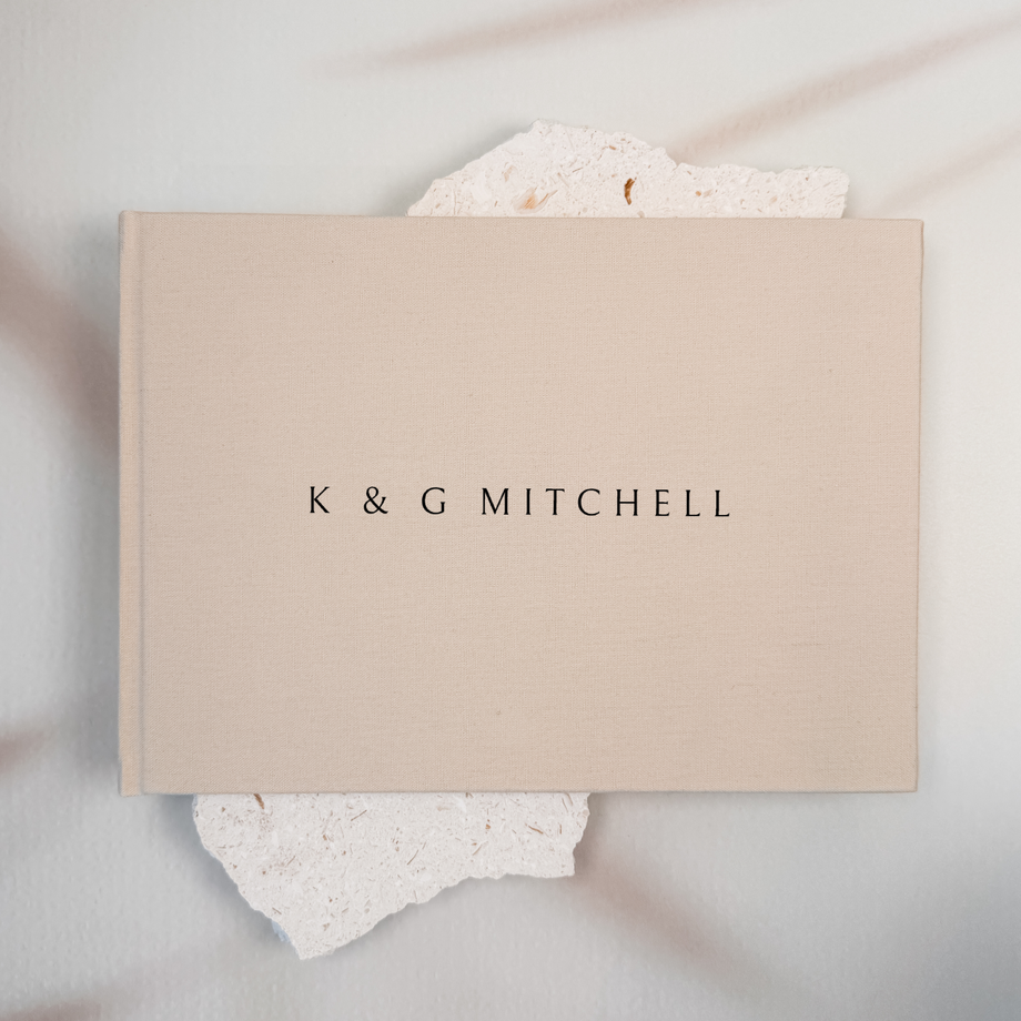 Personalised wedding guest book linen cover