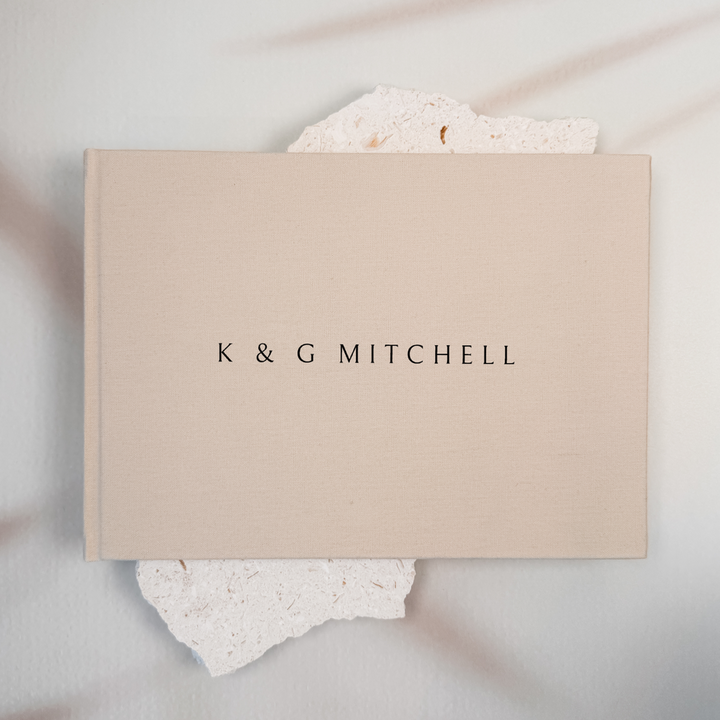 Personalised wedding guest book linen cover