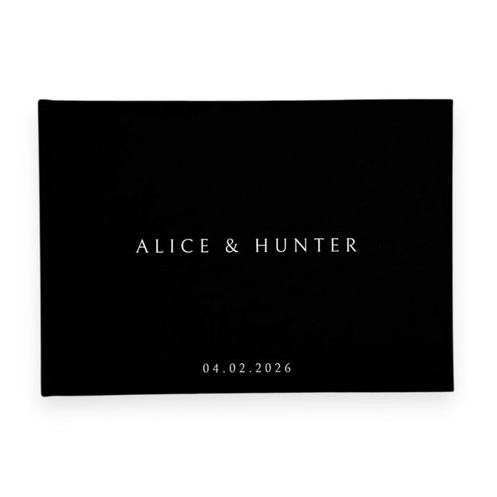 Black linen wedding guest book