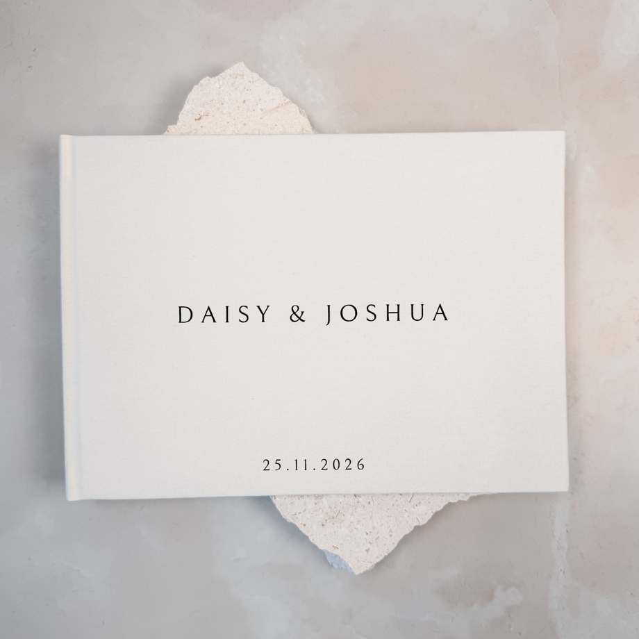 Personalised wedding guest book linen cover