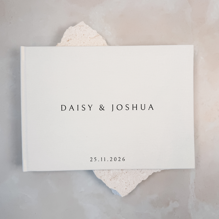 Personalised wedding guest book linen cover