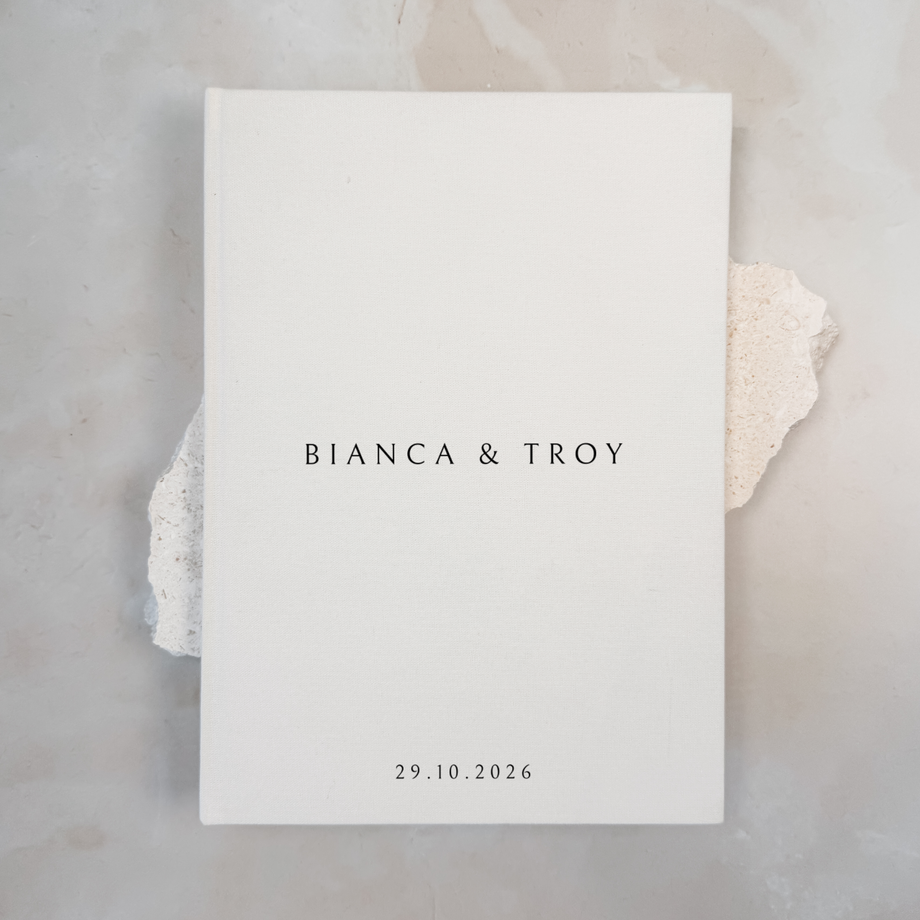 Personalised wedding guest book linen cover
