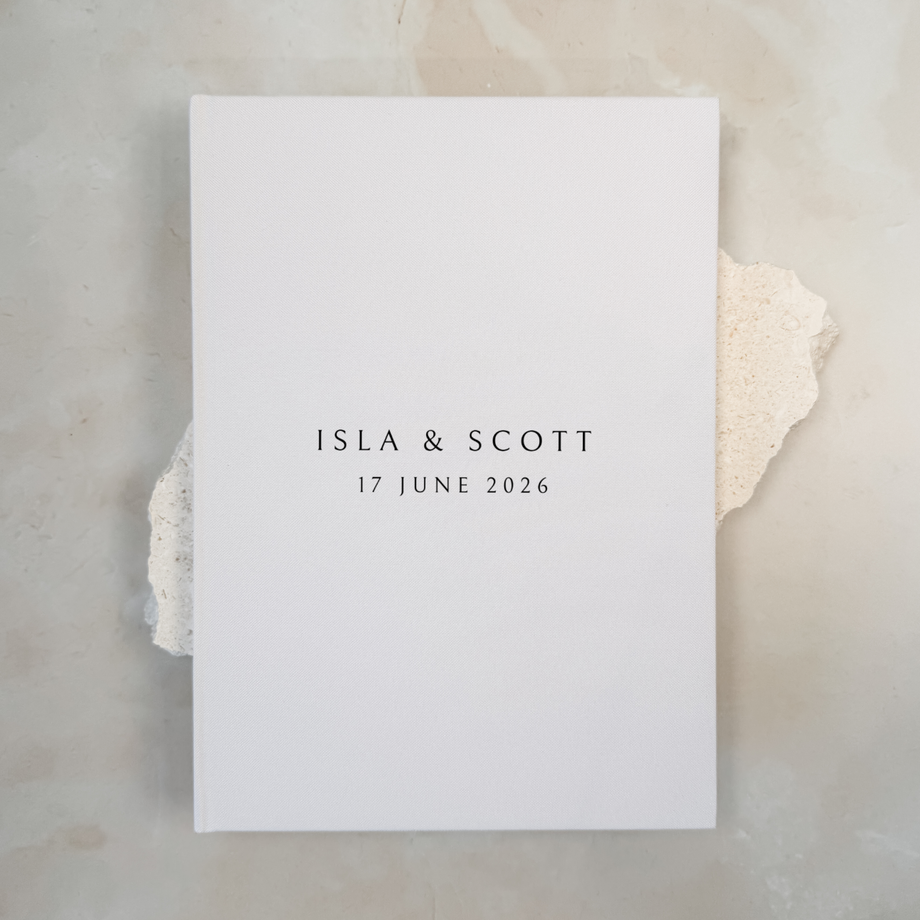 Personalised wedding guest book linen cover