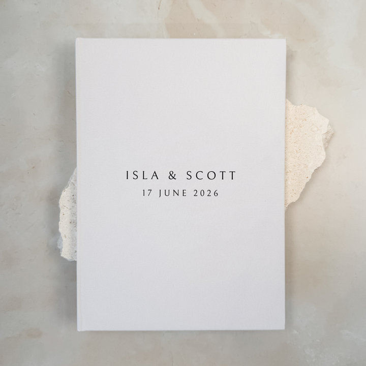 Personalised wedding guest book linen cover
