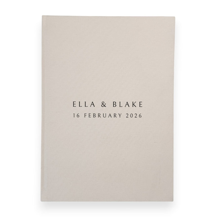 Personalised wedding guest book linen cover