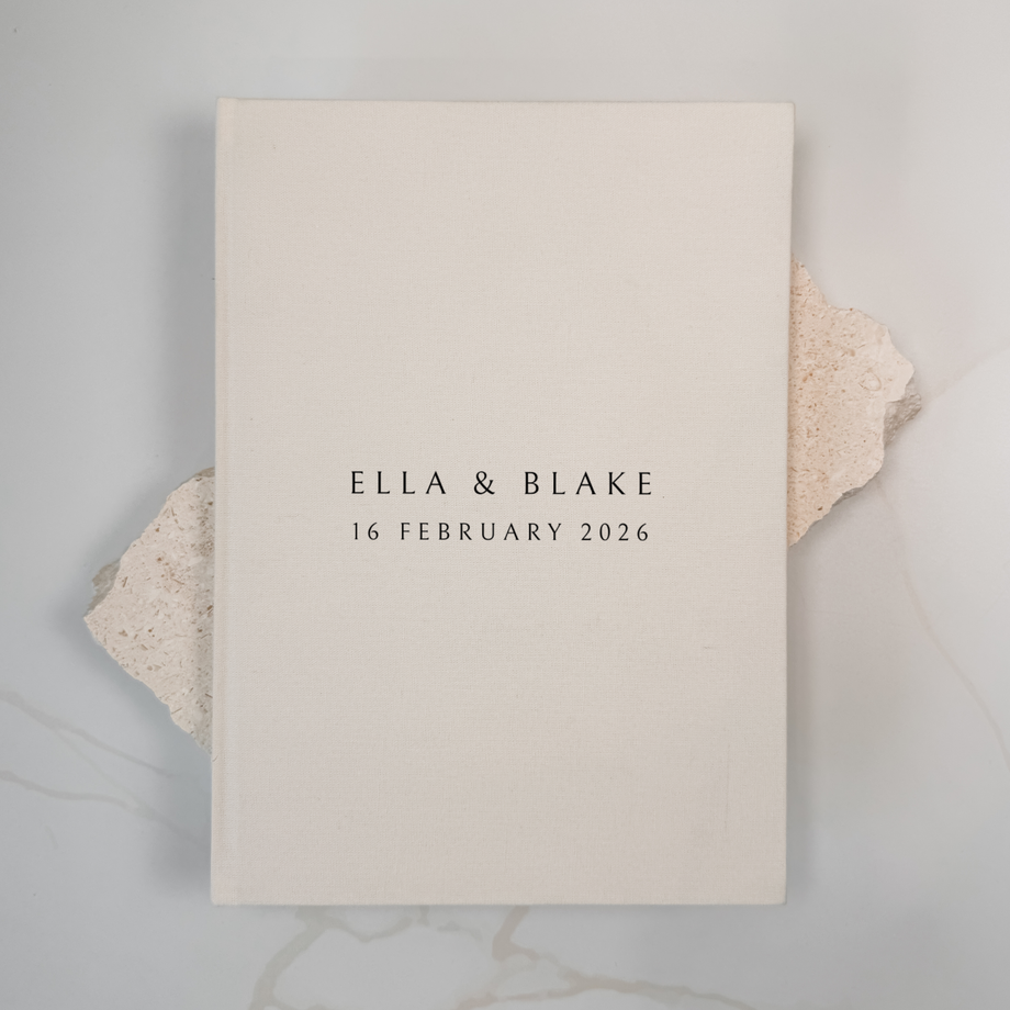 Personalised wedding guest book linen cover