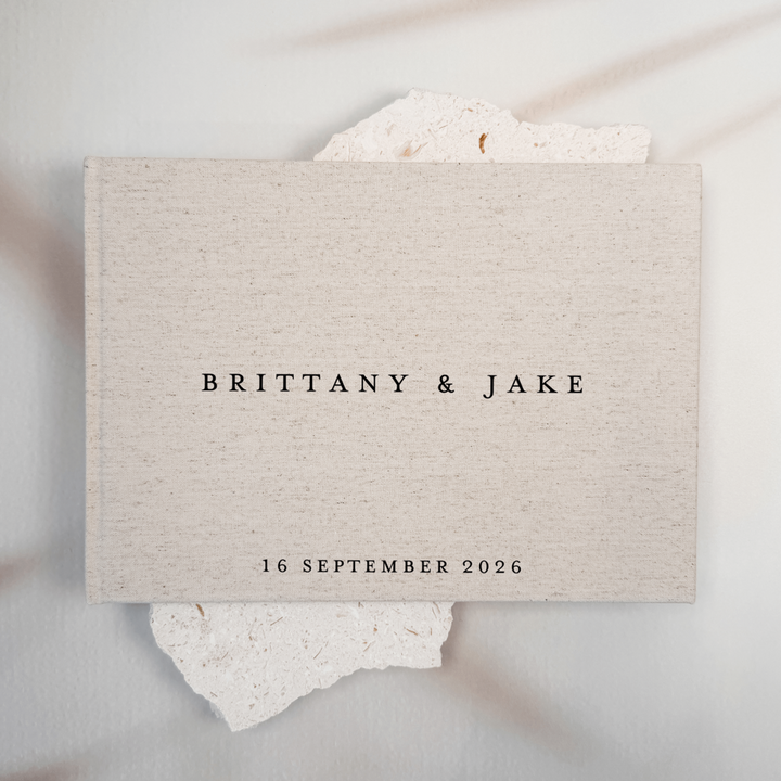 Personalised wedding guest book linen cover