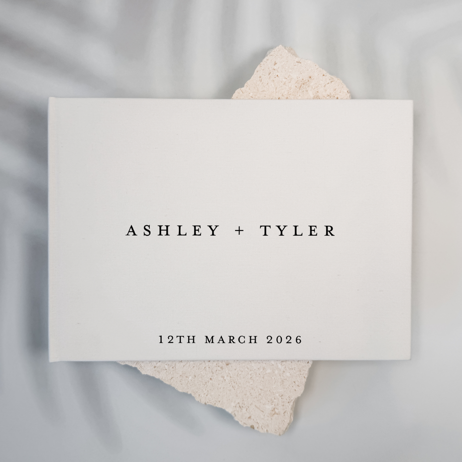 Personalised wedding guest book linen cover