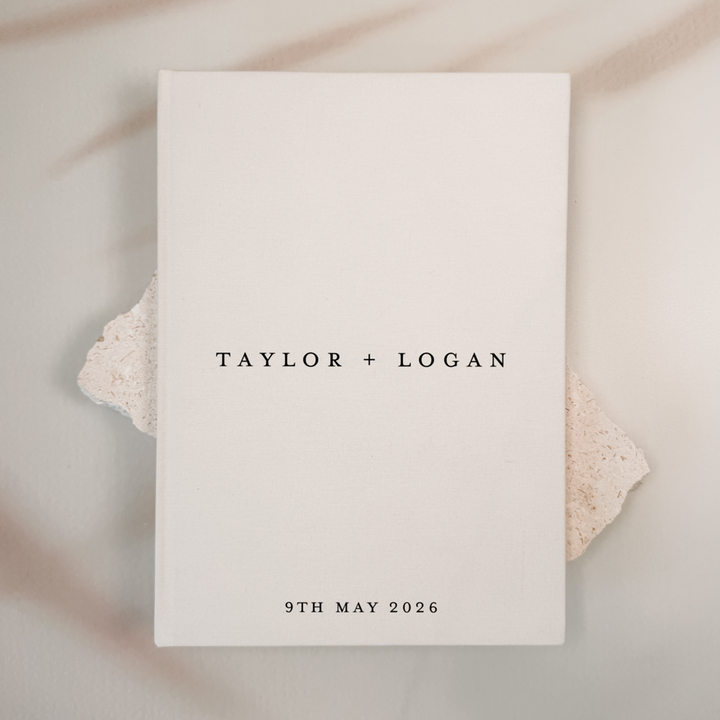 Personalised wedding guest book linen cover