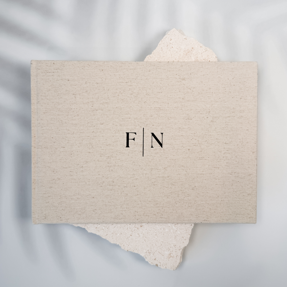 Personalised wedding guest book linen cover