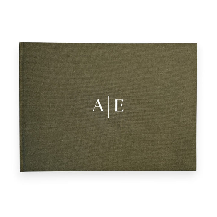 Moss green linen wedding guest book