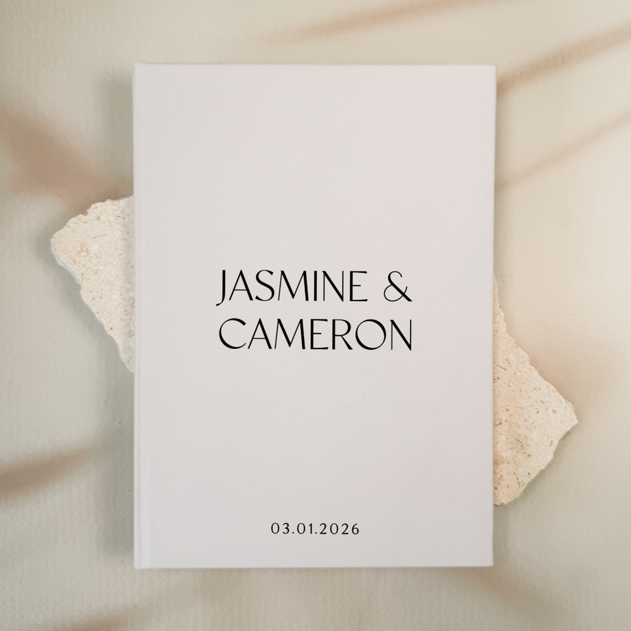 Personalised wedding guest book linen cover