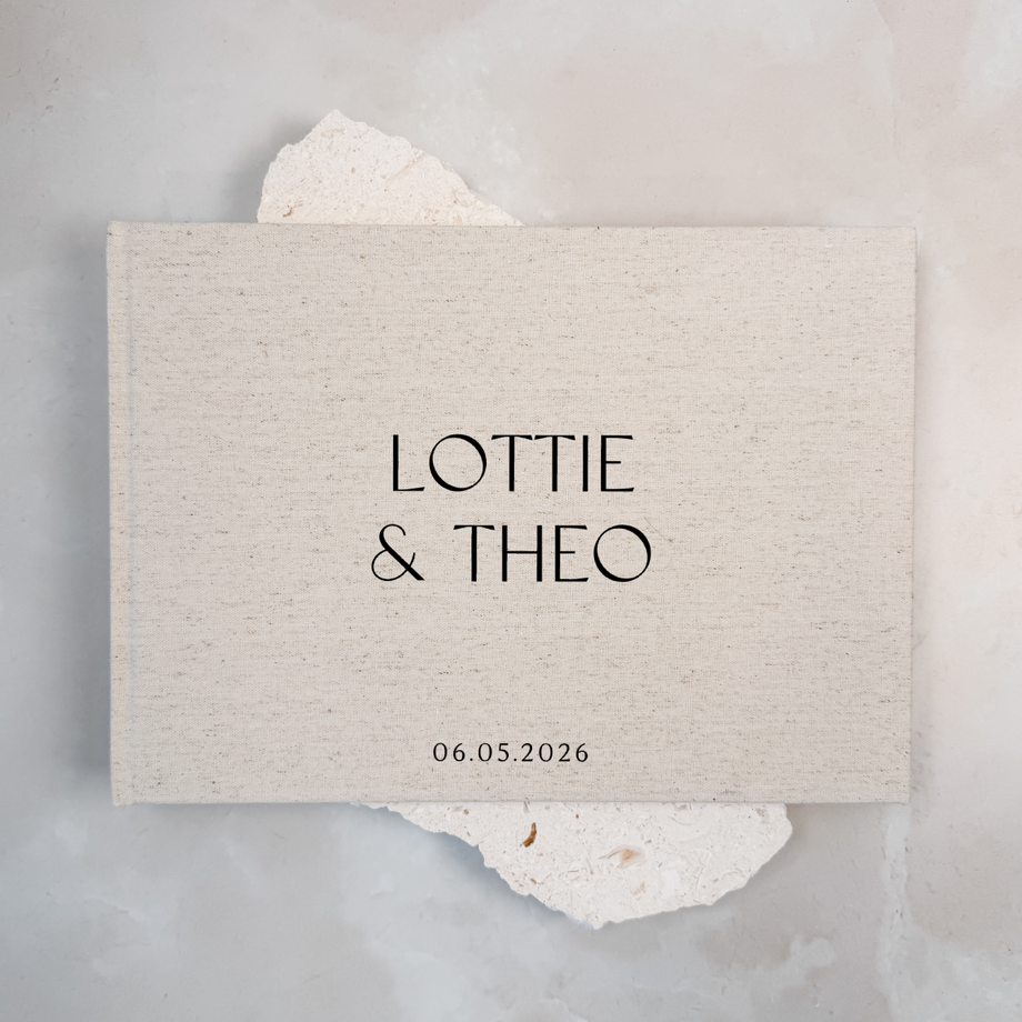 Personalised wedding guest book linen cover