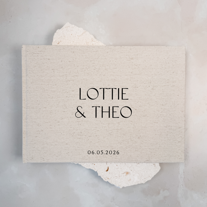 Personalised wedding guest book linen cover