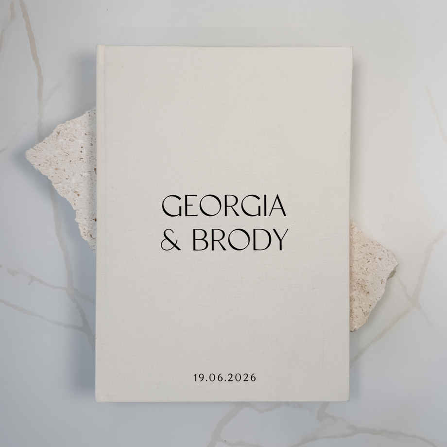 Personalised wedding guest book linen cover