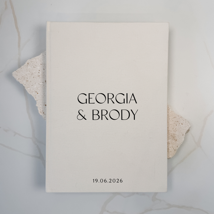 Personalised wedding guest book linen cover