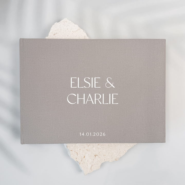 Grey linen wedding guest book