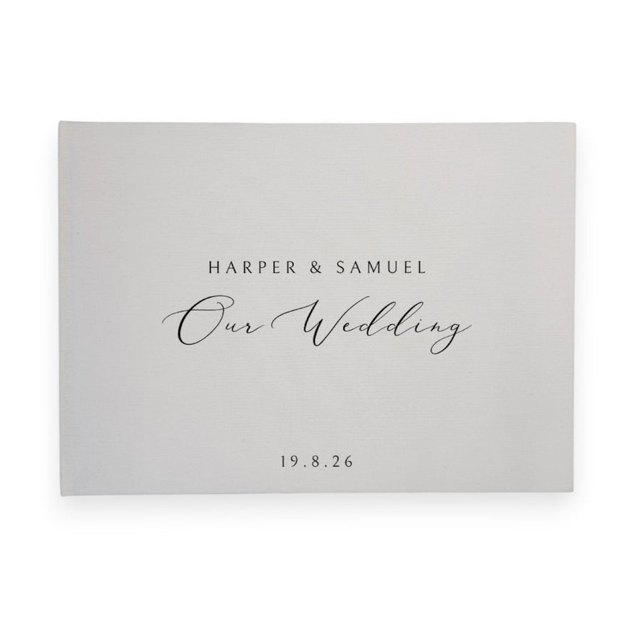 Personalised wedding guest book linen cover
